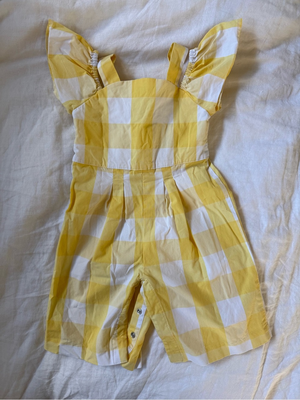 Janie and Jack Yellow and White Gingham Romper with Ruffle Straps